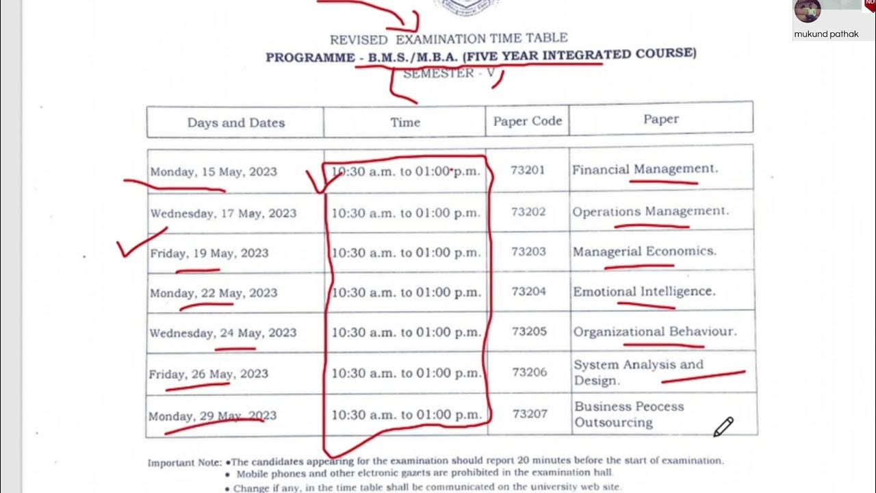 BMS/MBA (Five Year Integrate Courses) l Sem5 Examination Time Table l