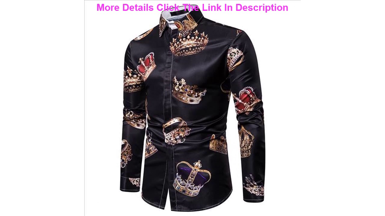 Deal Autumn Fashion Mens Casual Dress Shirts Men 3D Crown Print Long