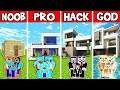 Minecraft Battle: Family New Contemporary Mansion Build Challenge - Noob Vs Pro Vs Hacker Vs God