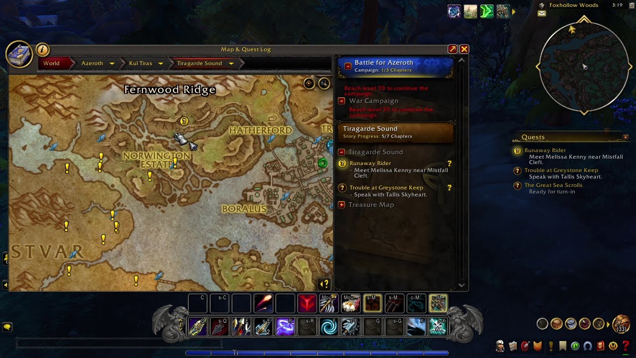 Quests in Mistfall Cleft, Norwington Estate,Rockskip Falls - Tiragarde Sound, KulTiras