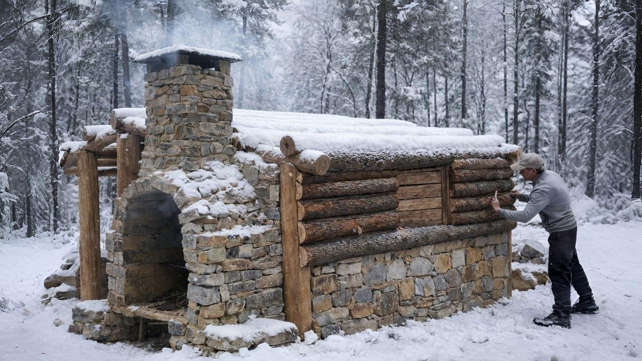 Incredible Stone and Log House Build - Full Process