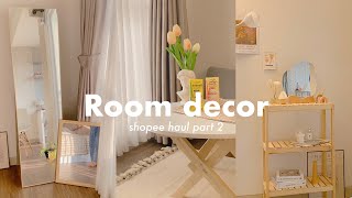 shopee haul 4.4 ROOM DECOR AESTHETIC KOREAN STYLE ✨🇰🇷Standing mirror, rak kayu, lampu sorot