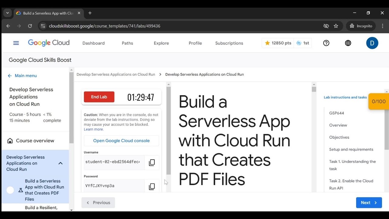 Build a Serverless App with Cloud Run that Creates PDF Files #GSP644 ...