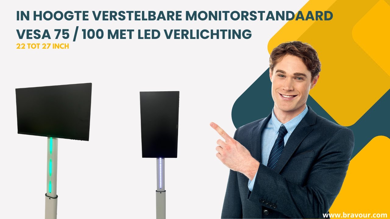 In hoogte verstelbare monitorstandaard VESA 75 / 100 met LED verlichting - 22 tot 27 inch