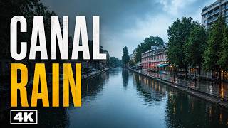 Paris in Heavy Rain 4K | A Quiet Canal Saint-Martin Walk