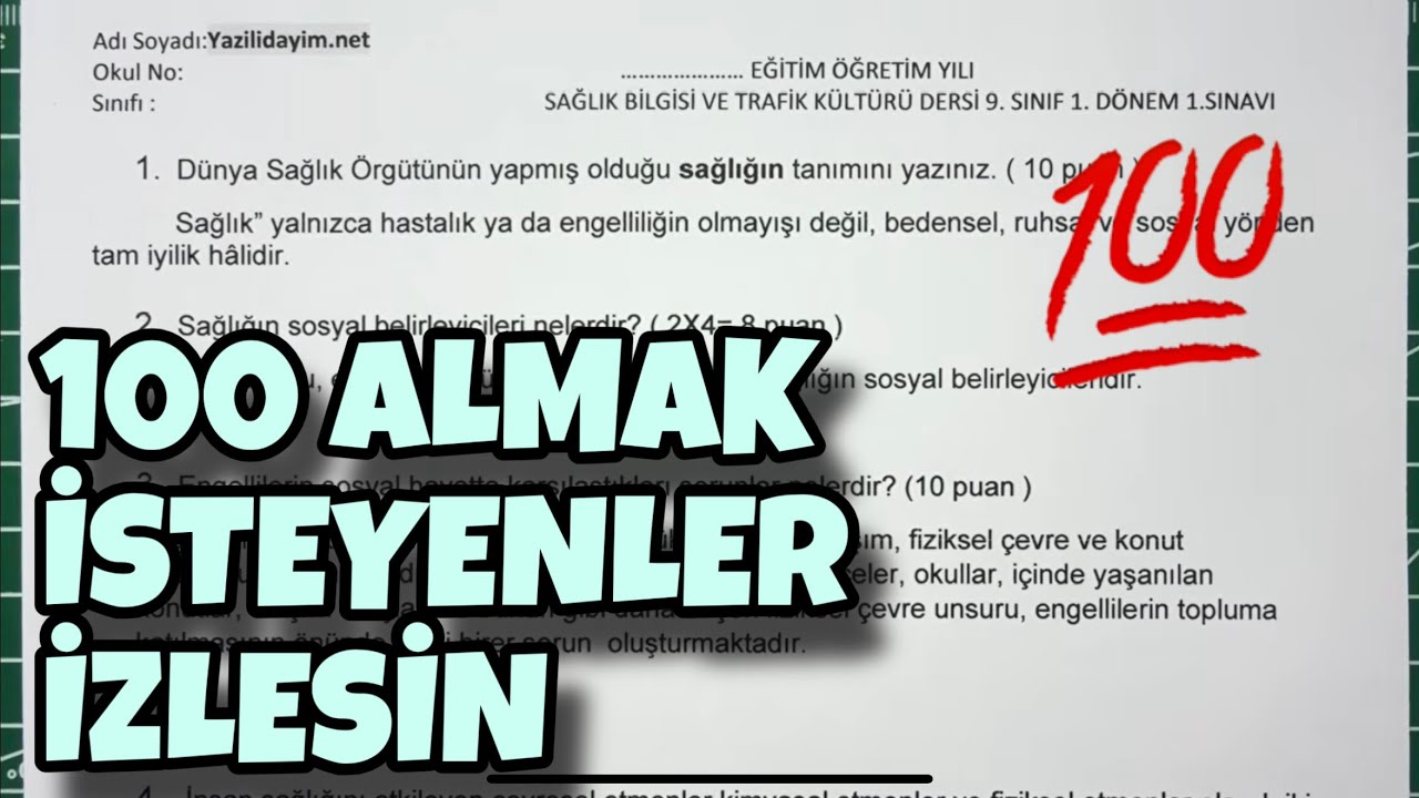 9.Sınıf Sağlık Bilgisi 1.Dönem 1.Yazılı