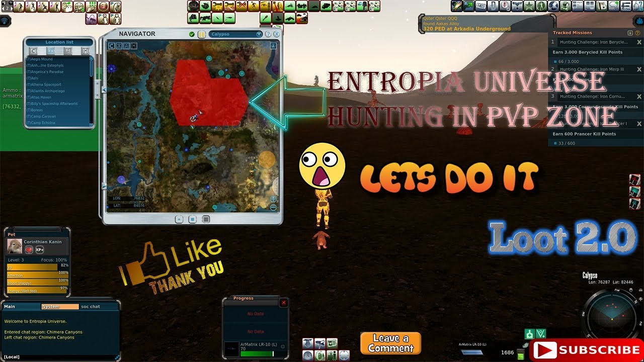 Entropia Universe Hunting In The Lootable Pvp Zone Youtube