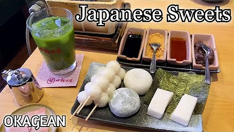 Traditional Japanese Desserts!! Green tea, Dango, Daifuku, Isobeyaki, Mochi in Okagean, Tokyo Japan