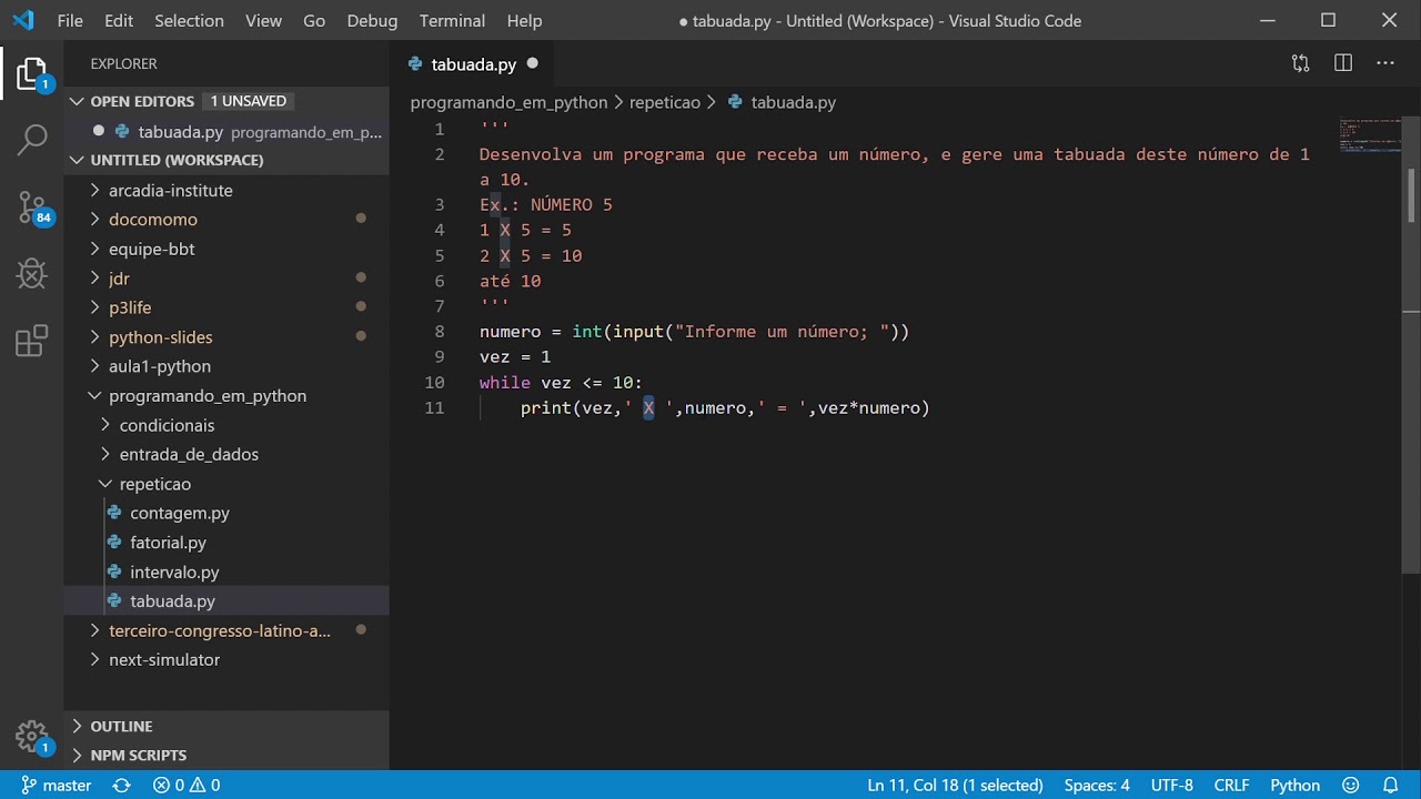 #Programando em #Python: Prática 12 (while e tabuada) - YouTube