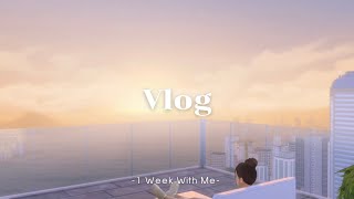 [Sims 4 Vlog] *·˚ ぃ🚏🚲 1 Week With Me - study, ride a bike, make breakfast etc.