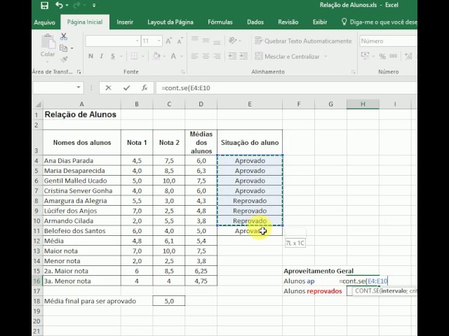 Planilha de Notas Escolar usando a Função SE, SOMA e MEDIA no Excel 