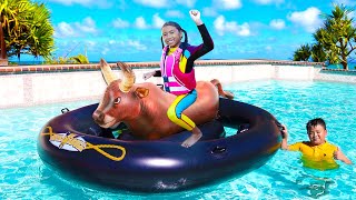 inflatable bull swimming pool float toy pretend play with wendy and alex