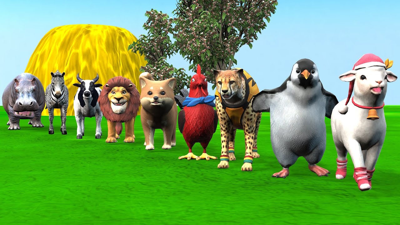 Paint & Animals Cat, Pig, Rabit Buffalo, Lion Fountain Crossing Transformation Animal Cartoon - P1