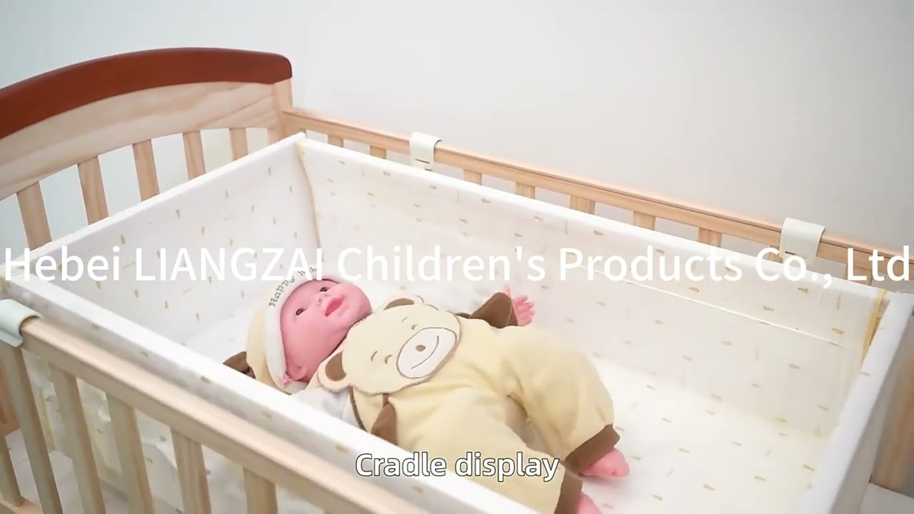 Wooden crib in natural wood color