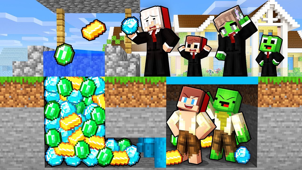 POOR JJ and Mikey Created a Wishing Well to Rob RICH Families in Minecraft! (Maizen)