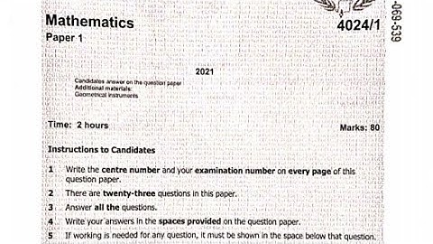 GCE 2021 Maths paper 1