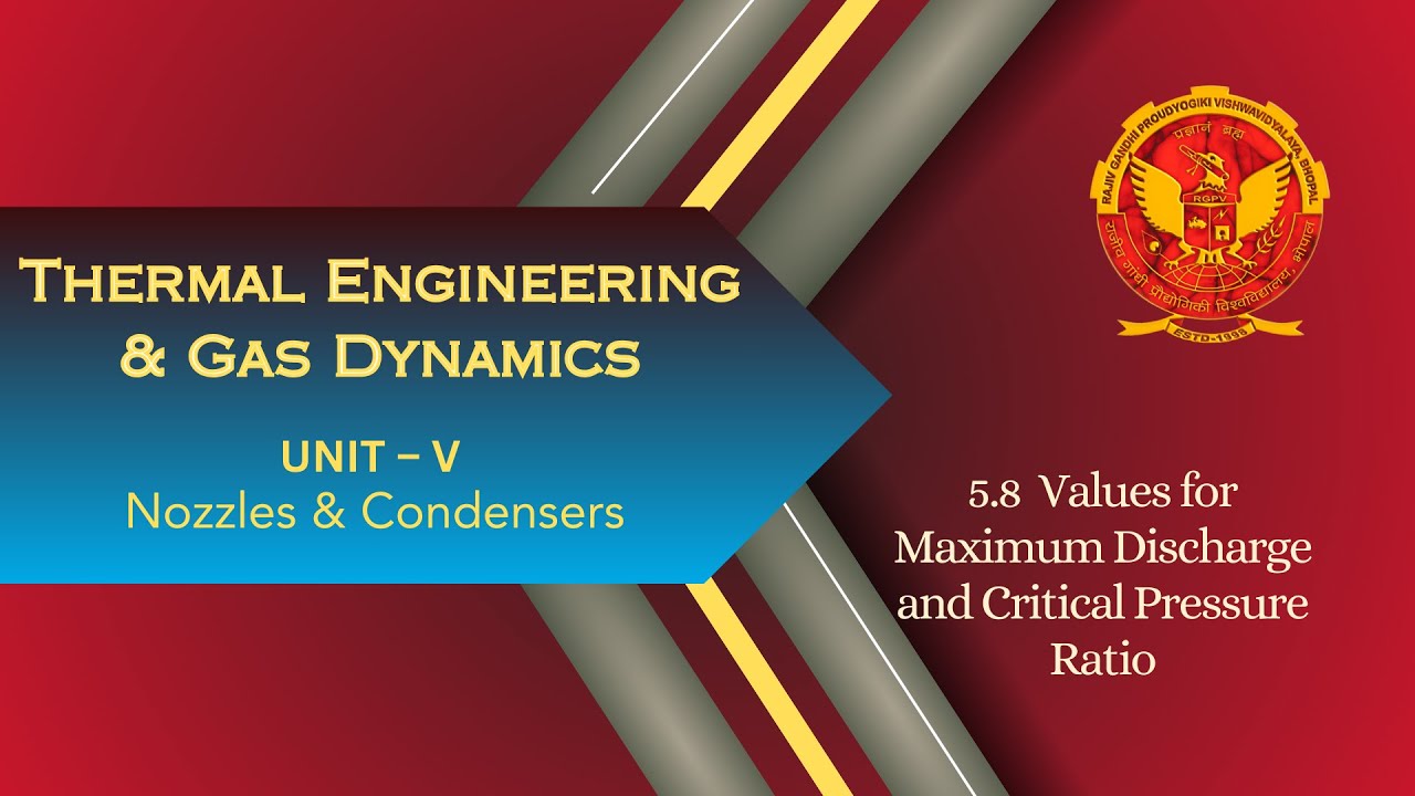 5.8 Values for Maximum Discharge & Critical Pressure Ratio | ME601 |