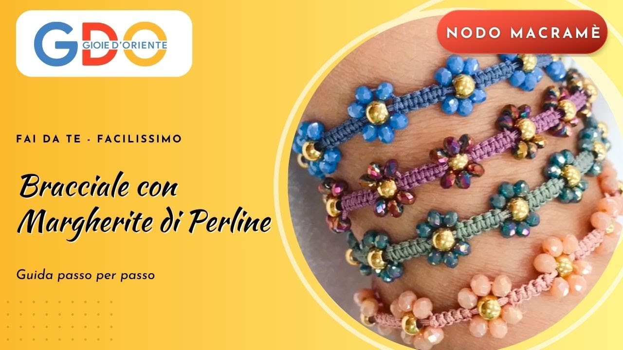 Come fare un Bracciale con Margherite di perline con nodo Macramè 
