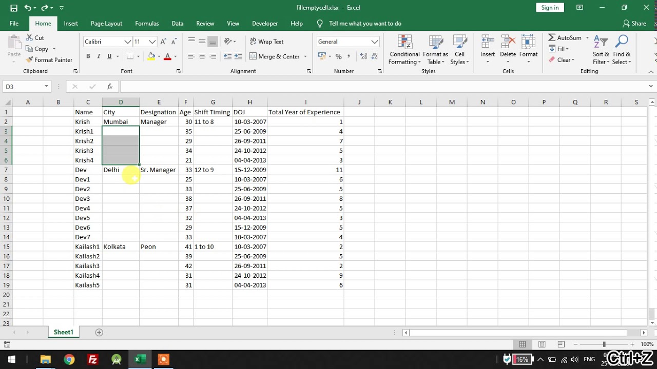 Fill Blank or Empty Cells in Excel With Value from Above quickly - YouTube