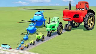 Dinoco Helicopter And Tractor vs Thomas Train | BeamNG.Drive