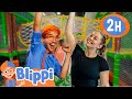 Learn to Stretch with Blippi and Shawn Johnson at the Indoor Playground! | Blippi | Moonbug Tiny TV