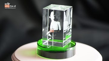 Chân dung pha lê 3D hình chữ nhật - chân đế pha lê màu xanh lá cây