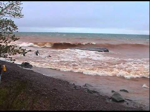 Bill Bryan and Greg Long Surf Lake Superior 10thSt...