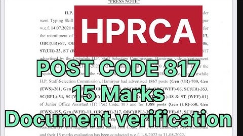 POST CODE 817 JOA IT  |15 Marks  Document verification| #HPRCA #HPPSC