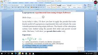 To apply the pseudo first order kinetic model of lagegren on experimental data using Origin Software screenshot 3