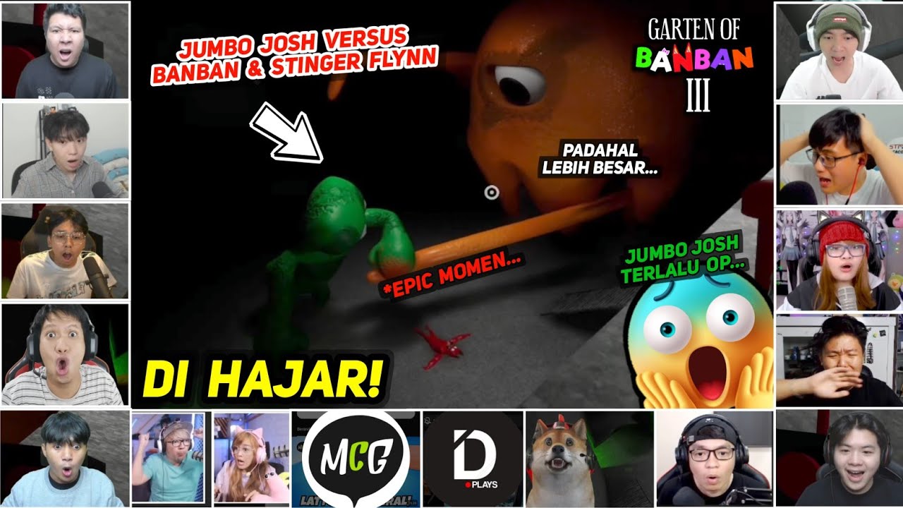 [ REAKSI YOUTUBER GAMERS ] JUMBO JOSH VS BANBAN & STINGER FLYNN | Garten Of BanBan 3 |