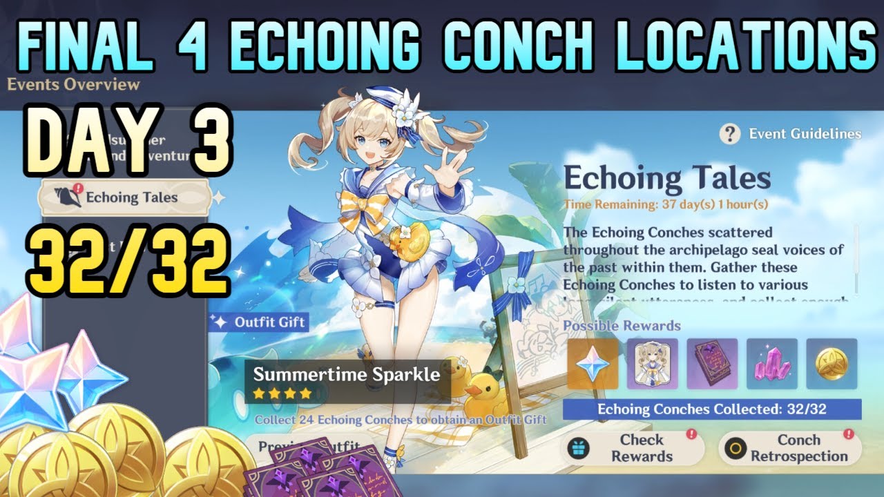 Echoing Tales Event Guide Day 3 | All Conch Locations in Act 3 (32/32) - Genshin Impact