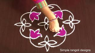 SIMPLE RANGOLI DESIGNS WITH COLOURS 2018 | EASY AND QUICK RANGOLI DESIGNS WITH 9-1