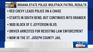 Indiana State Police arrest suspects in pursuit and traffic stop over the weekend in South Bend