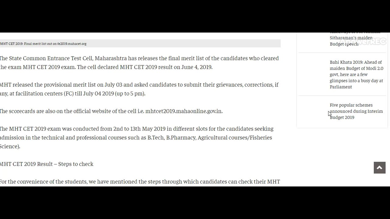 MHT CET 2019 Final merit list out on fe2019.mahacet.org