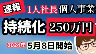 緊急速報・1人社長・個人事業主・中小企業・持続化補助金・小規模事業者持続化補助金・対象２０２４年版５月８日募集開始・１人社長も２００万円・５０万円・２５０万円公募【マキノヤ先生】第1787回