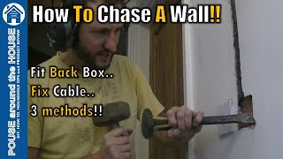 How to chase a wall & fit a metal back box. Chasing a wall with cable & knockout box installation!