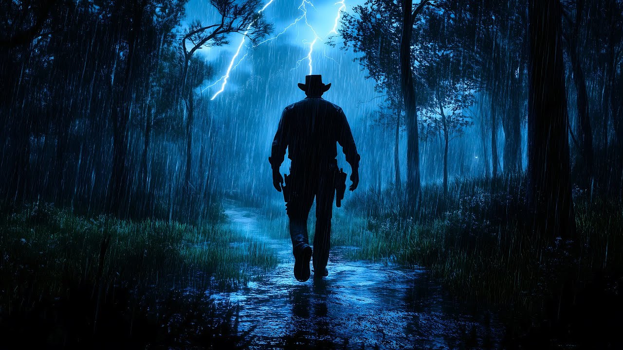 Stormy Night Walk Through the Dark Forest | Thunder, Rain & Howling Wind