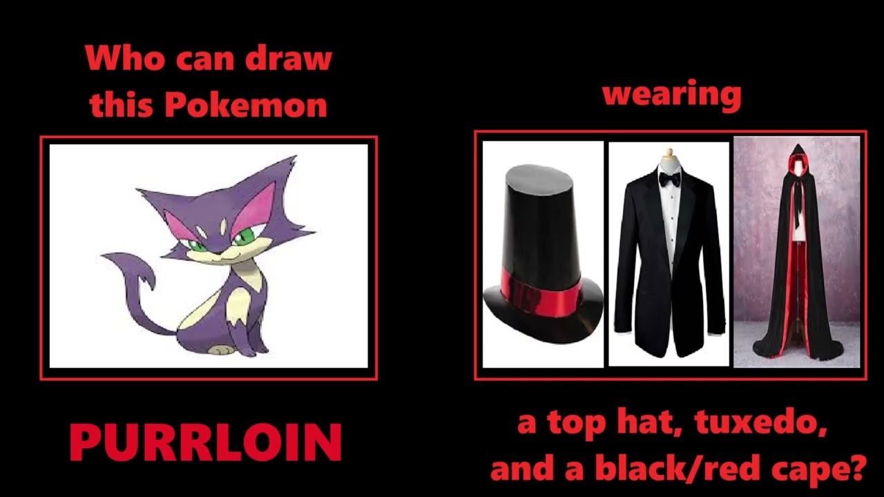 2026 Request To Draw Pokémon Purrloin Wearing Top Hat Tuxedo And Black/Red Cape
