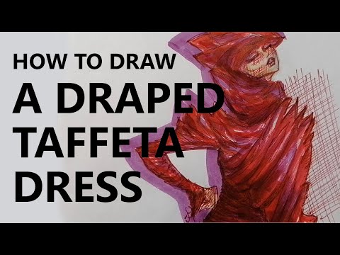 How to draw clothes | Fashion illustration | Silk taffeta draped dress