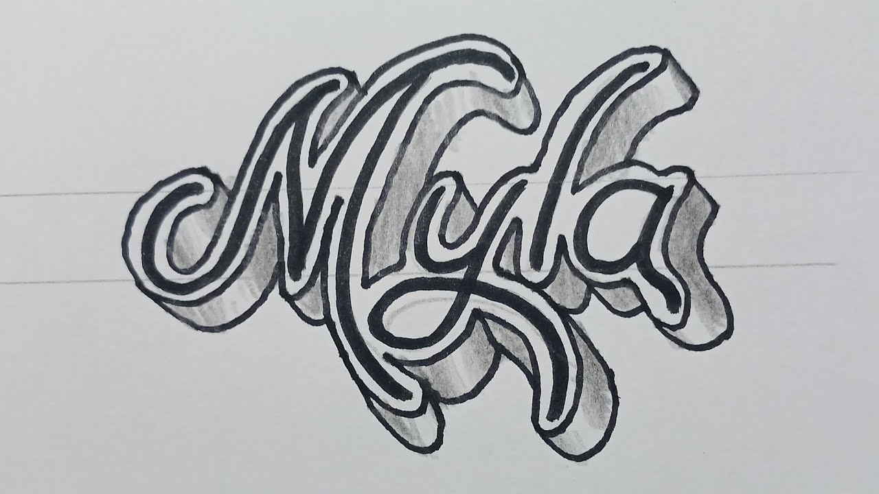 How To Draw 3d Calligraphy Name For Beginners Easy / Drawing Art On Paper Step By Step 55