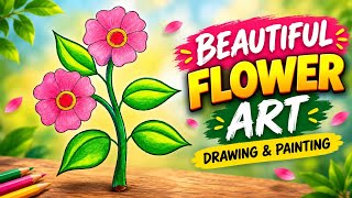 Beautiful Pink Flower Drawing | Easy Flower Painting Tutorial 🎨 | Yeamin Art Academy @yeamin507 #art