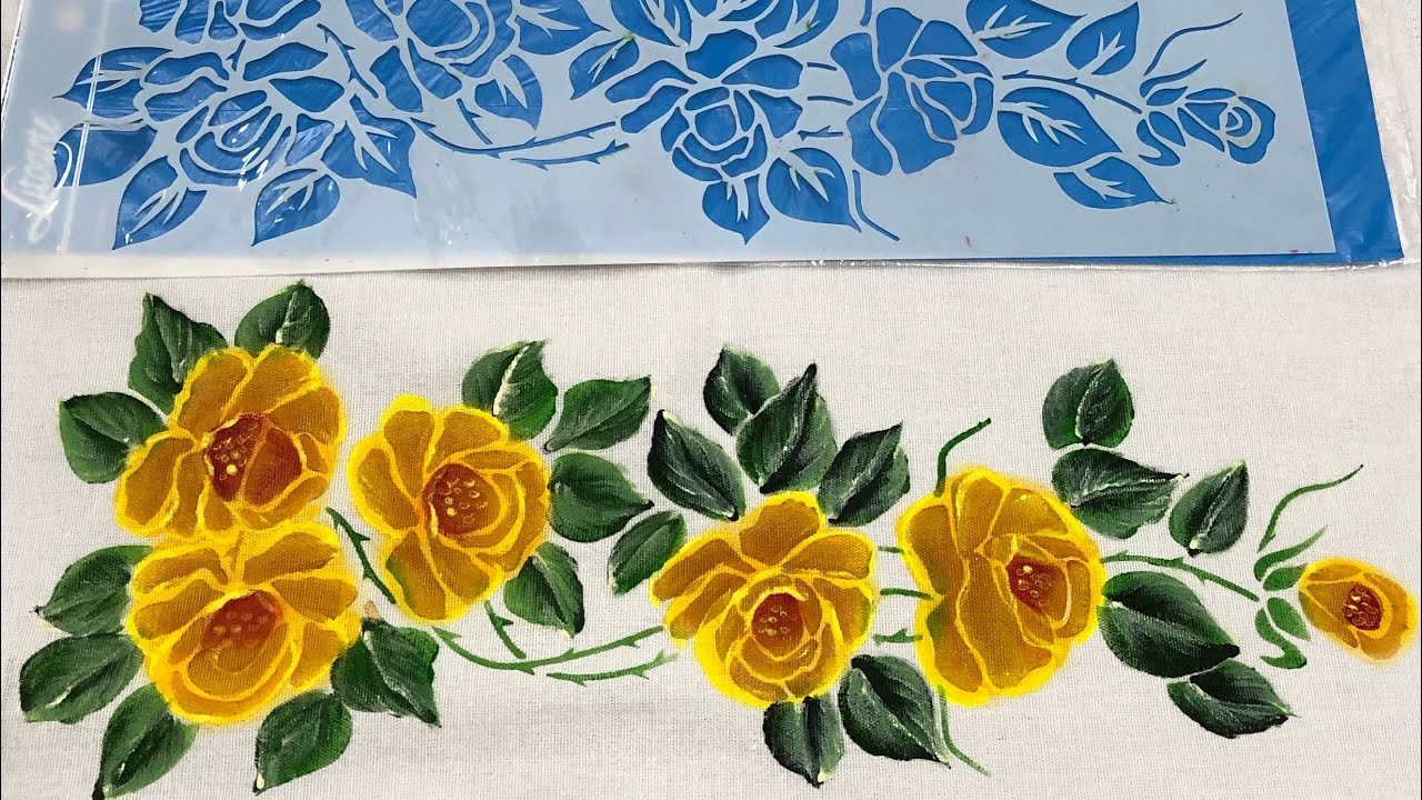 COMO PINTAR USANDO STENCIL rosas amarelas em tecido