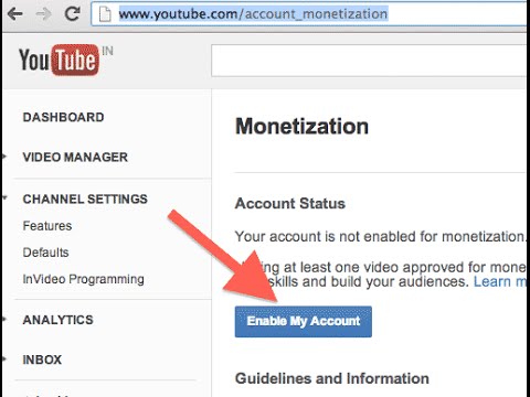 how to enable monetization in youtube