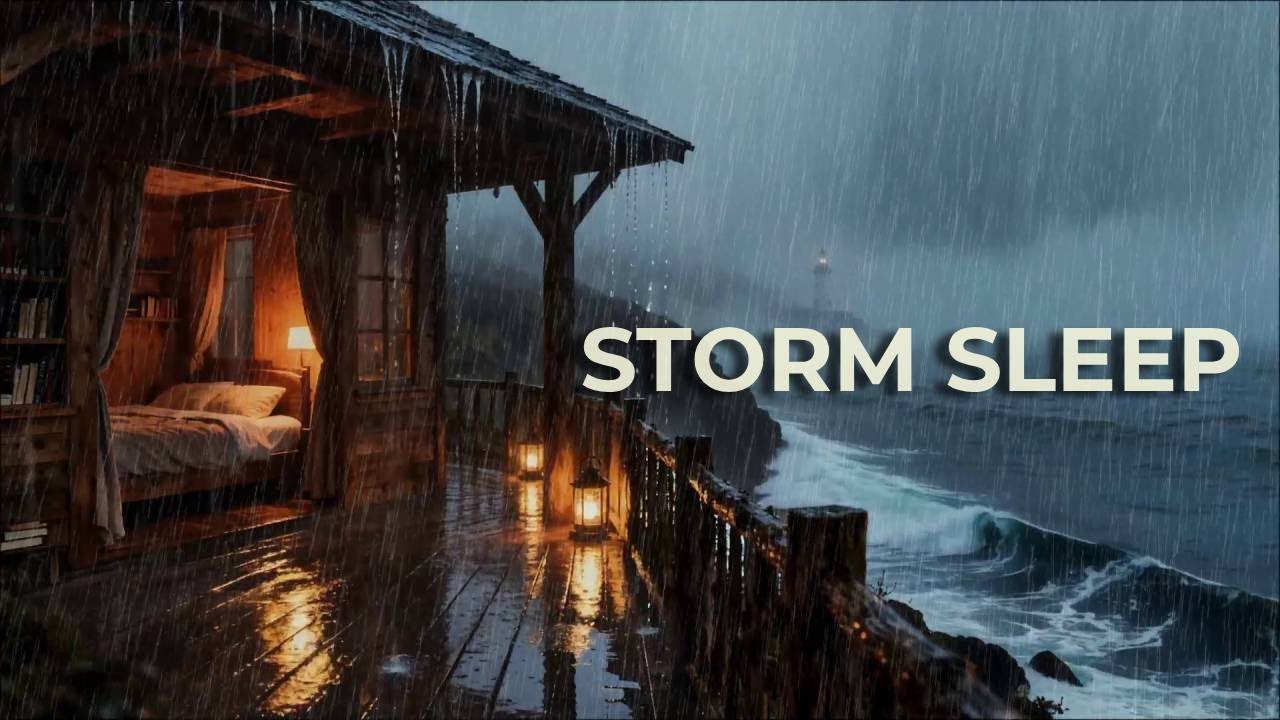 🔴 [Чистое спокойствие] Океанский шторм и дождь в спальне каюты Cliffside, чтобы быстро перестать ду