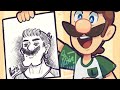 Mario and luigi draw portraits of each other