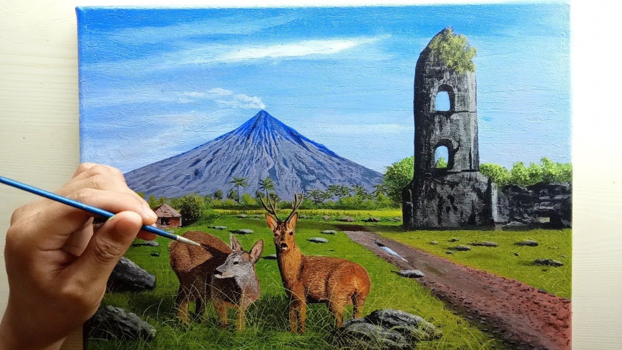 Mayon volcano acrylic painting Timelapse Philippines YouTube