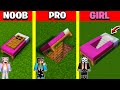 Minecraft Battle: INSIDE BED BASE HOUSE BUILD CHALLENGE - NOOB vs PRO vs GIRL / Animation