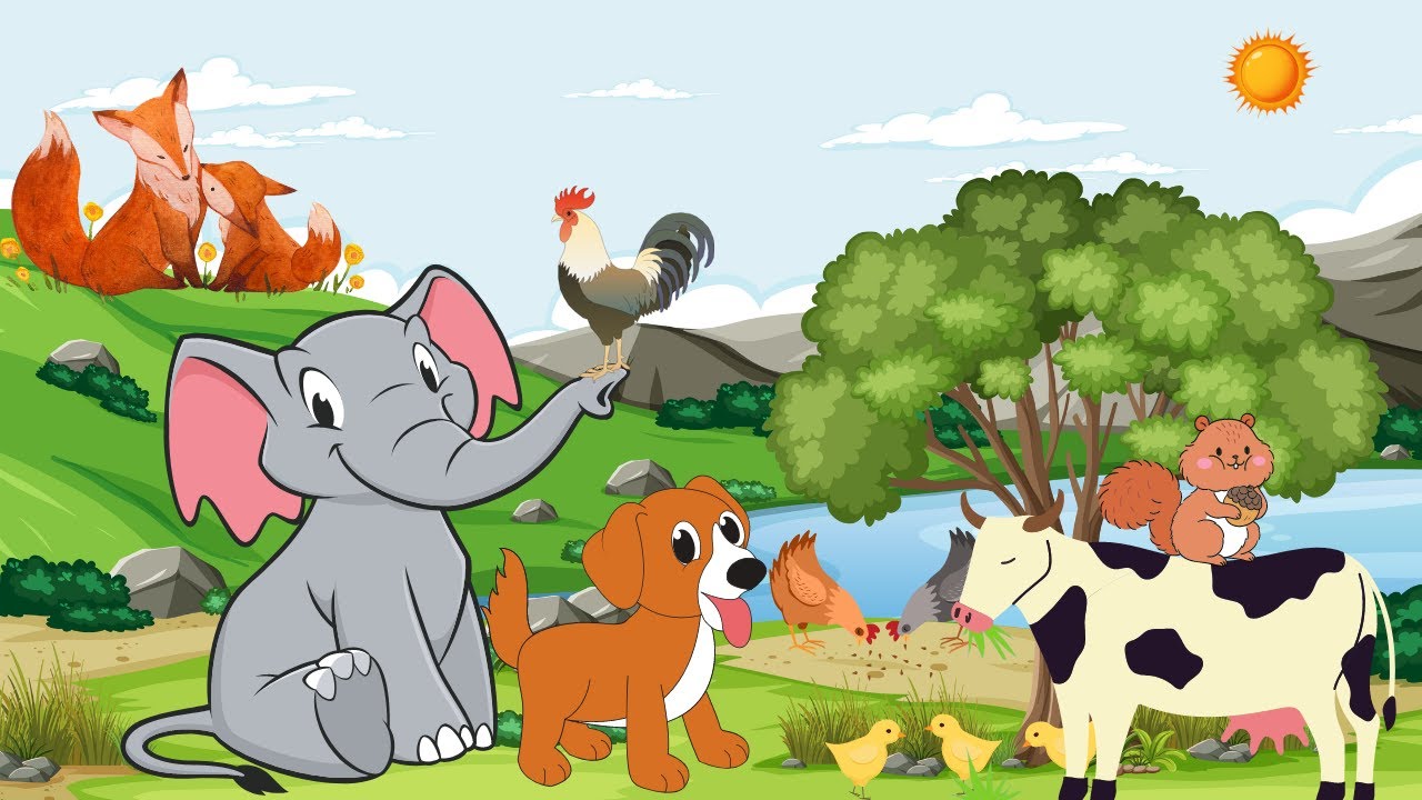 Familiar Animal Sounds: Cow, Dog, Chicken, Pig, Elephant, Fox, Squirrel