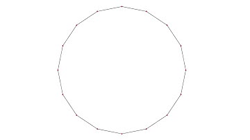 Drawing of a regular hexadecagon inscribed in a circle