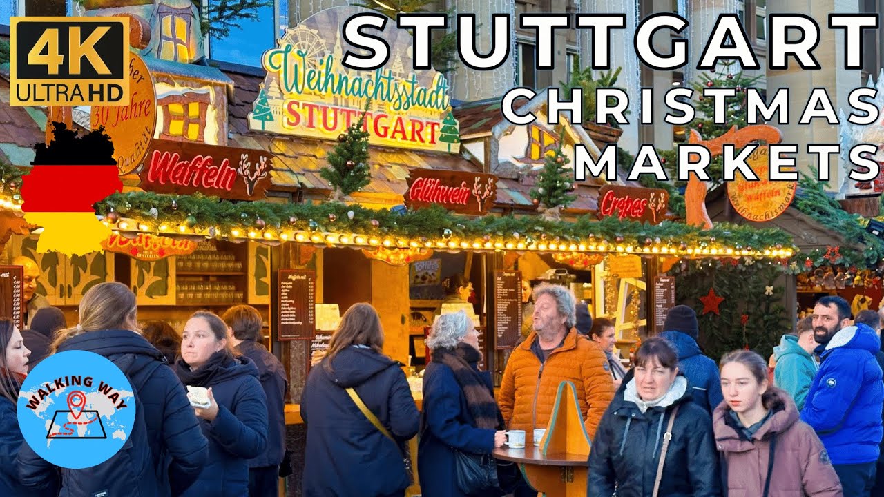 Рождественская ярмарка в Штутгарте, Германия — уютная зимняя прогулка в дневное время в формате 4...